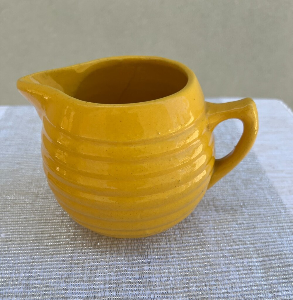 Vintage Yellow Creamer Ribbed Pottery Pitcher Ceramic Glazed Creamer